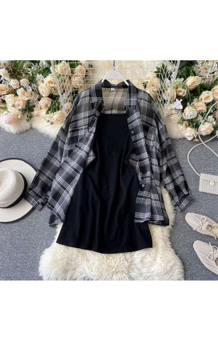 WOMEN BLACK AND WHITE CHECKED SHIRT WITH HEAVY BLACK INNER