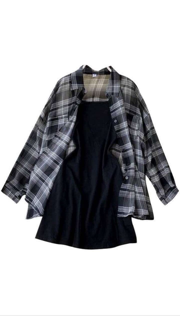 Women Black and White Checked Shirt with Heavy Black Inner